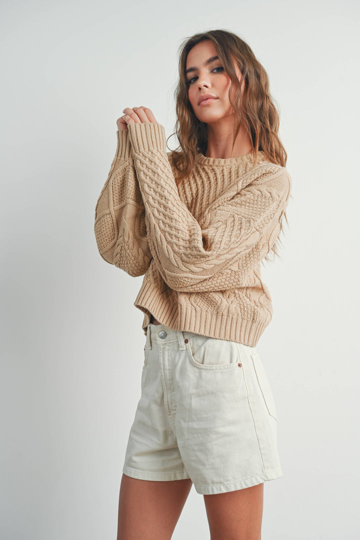 Fall Casual Solid Cable Knit Sweater - BMW719