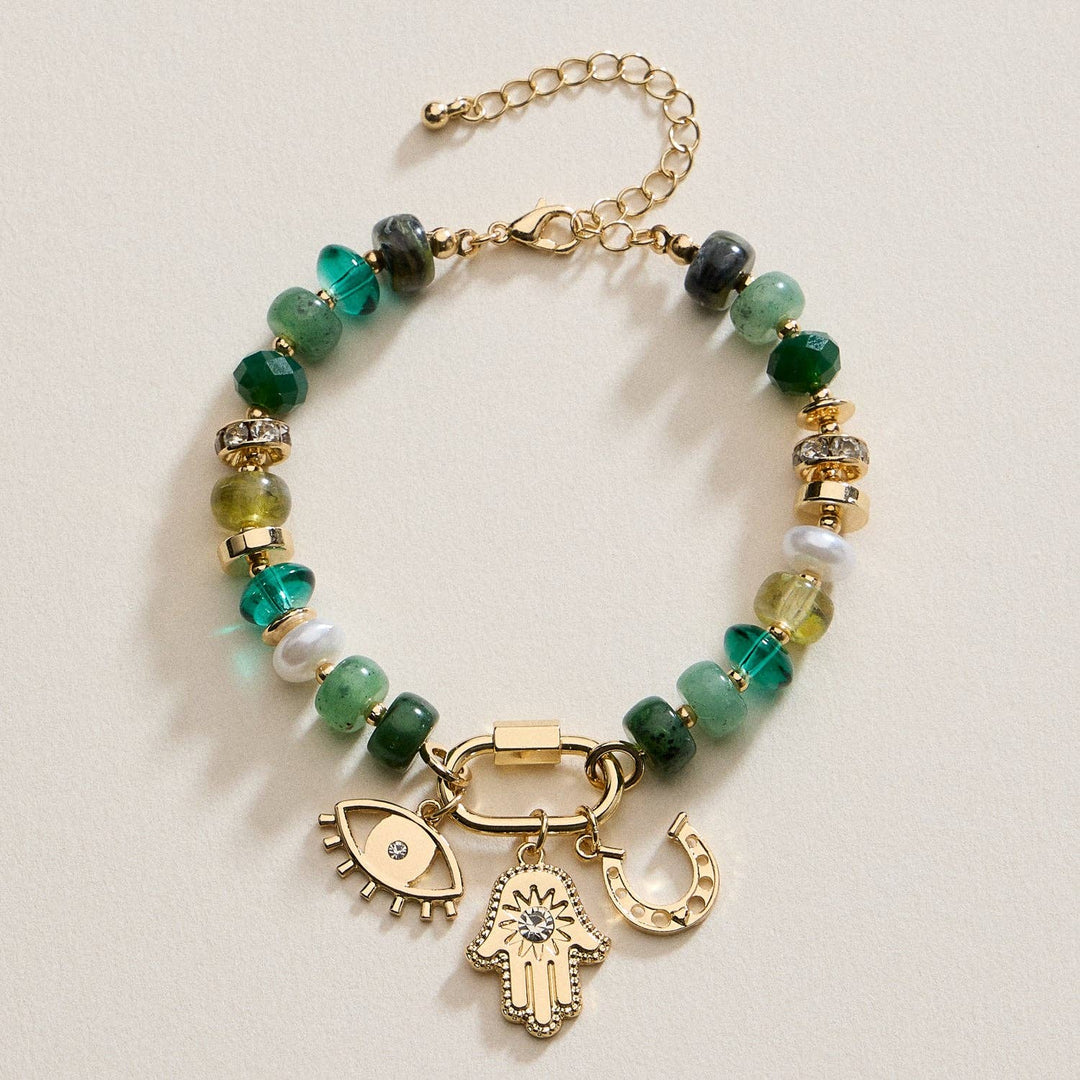 Colorful Beaded Charm Bracelet with Gold Trio Accent LLHB