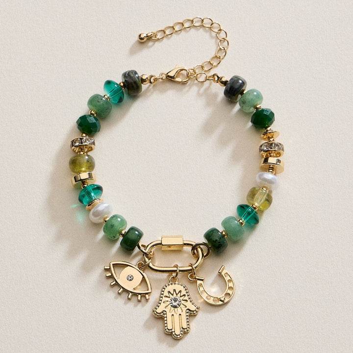 Colorful Beaded Charm Bracelet with Gold Trio Accent LLHB