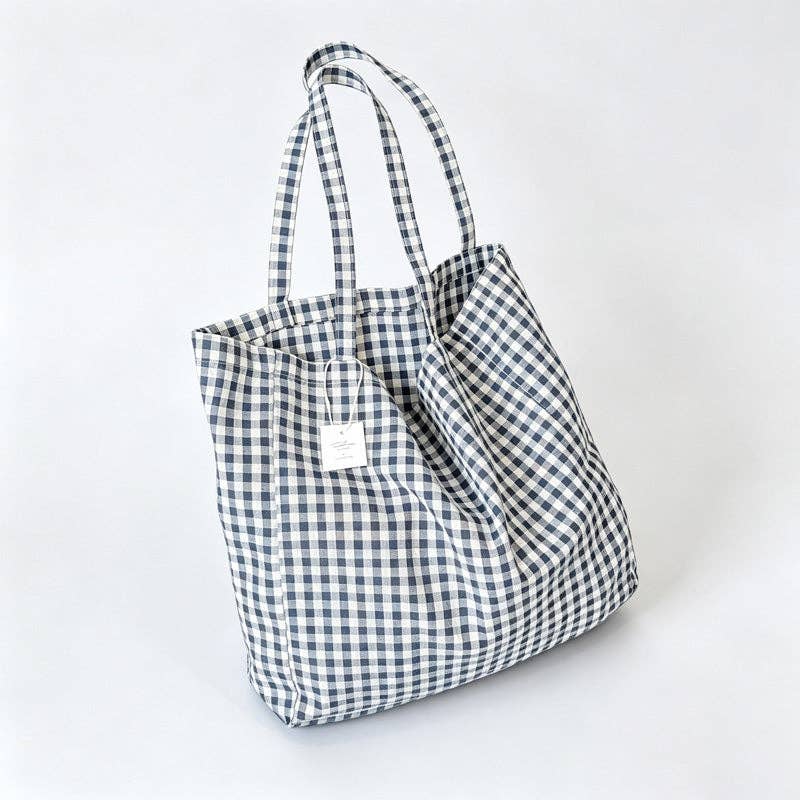 Gingham Plaid Open‑Top Shoulder Bag