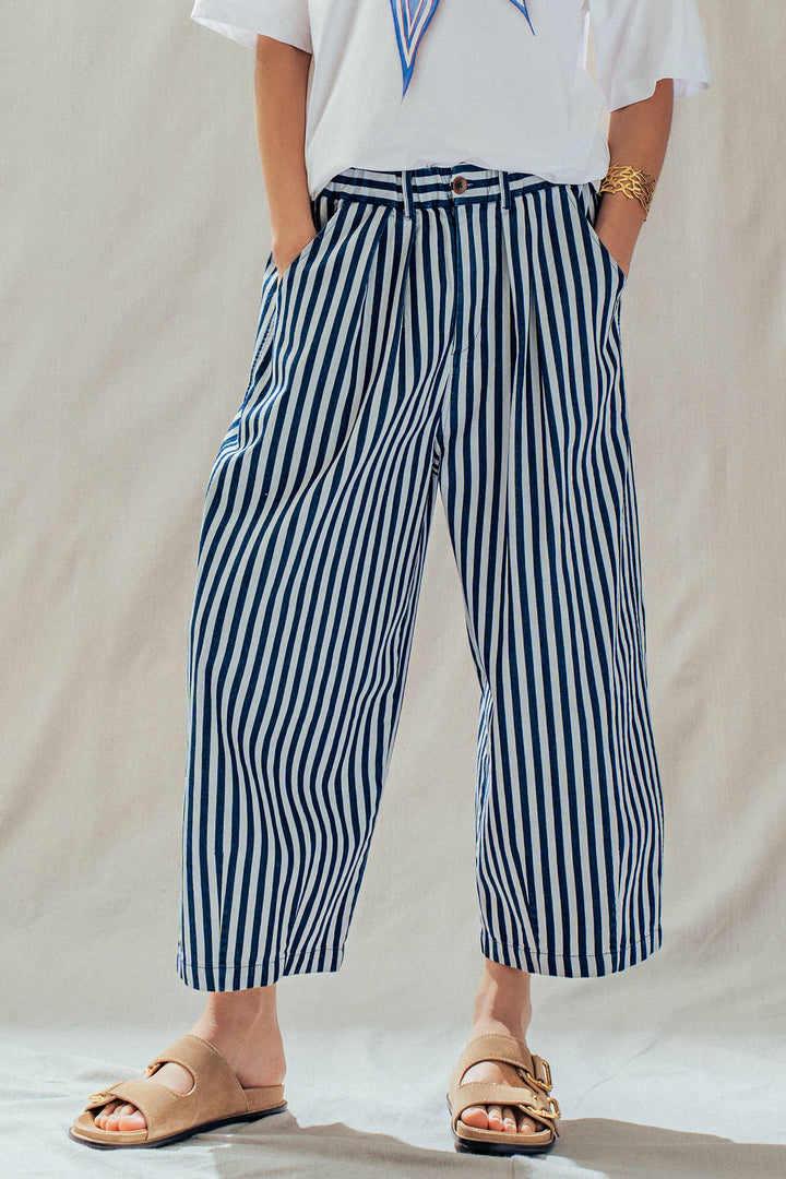 Striped Pleated Wide Leg Culotte Pants UD35