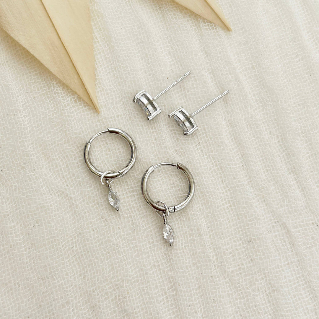 Silver Marquise Hoop Stacking Set 