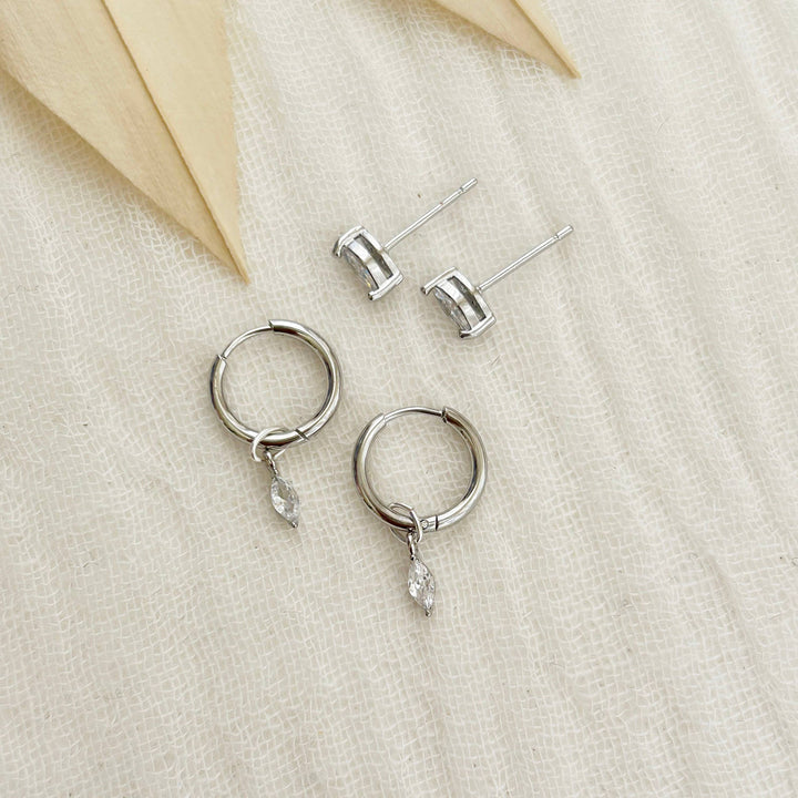 Silver Marquise Hoop Stacking Set 