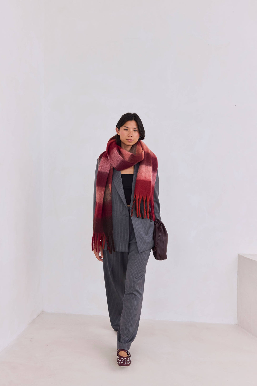 The Reykjavik Scarf - 100% Recycled - Burgundy check - FW26
