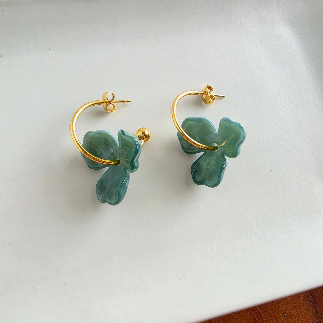Magnolia Hoops - Alpine Green // Fall, Gold, Earrings