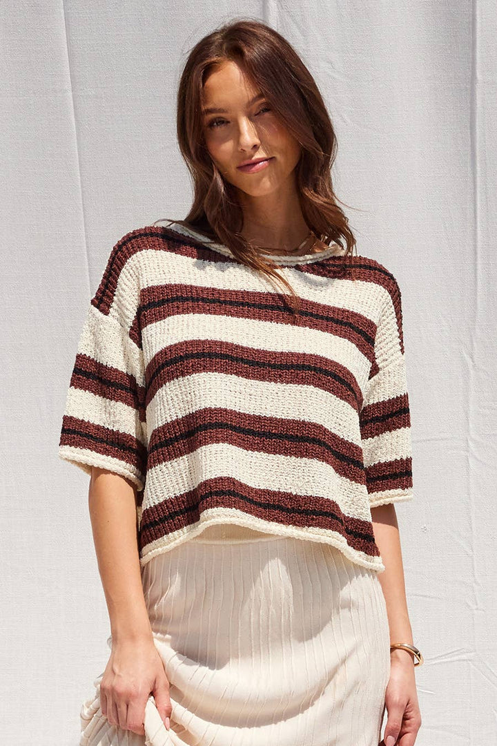 IM9277 - 3/4 Sleeve Striped Sweater