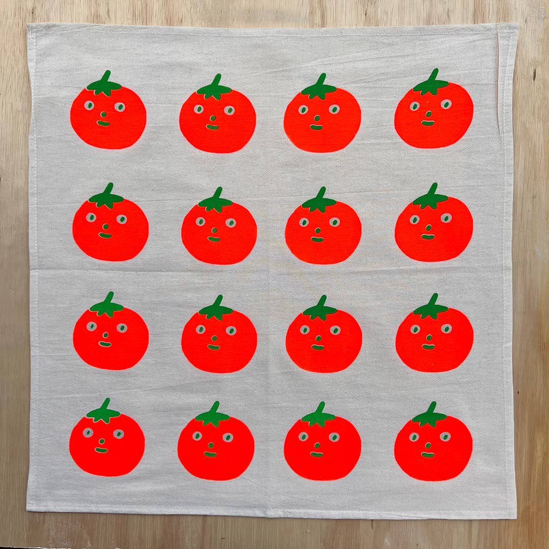 Tomato screenprinted tea towel NICE5
