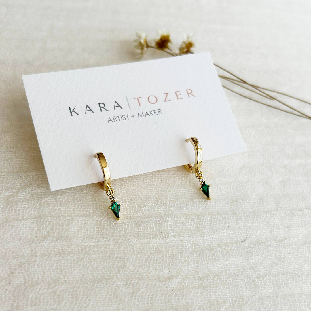 Dainty Emerald Charm Huggie Hoops KT17