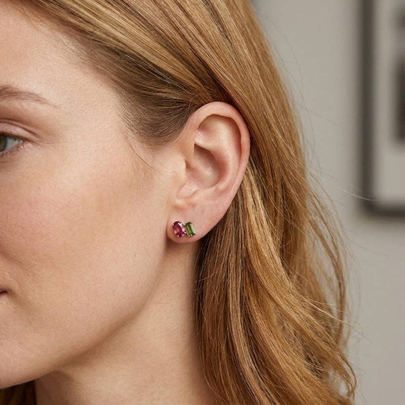 Asymmetric Gems Cluster Stud Earrings in 925 Sterling Silver