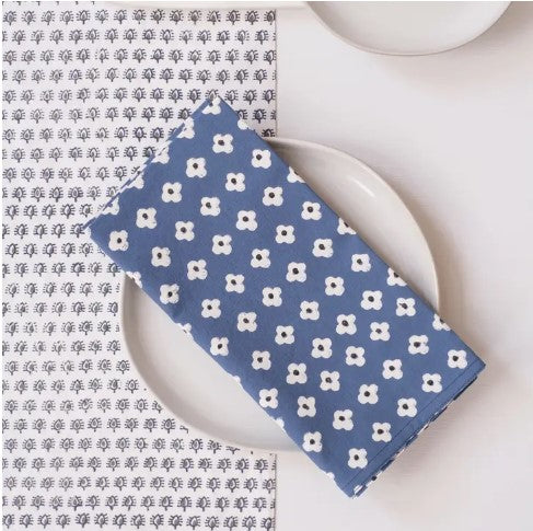 Suki Blue Block Printed Napkins - set of 4