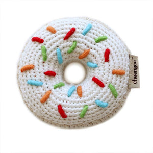 Crocheted Donut Rattle - white