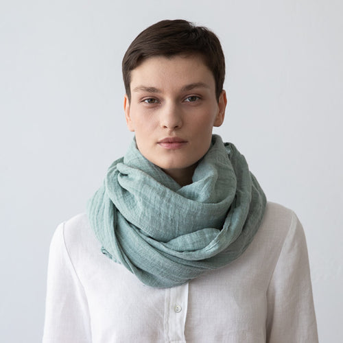 Moss Green Garza Linen Scarf