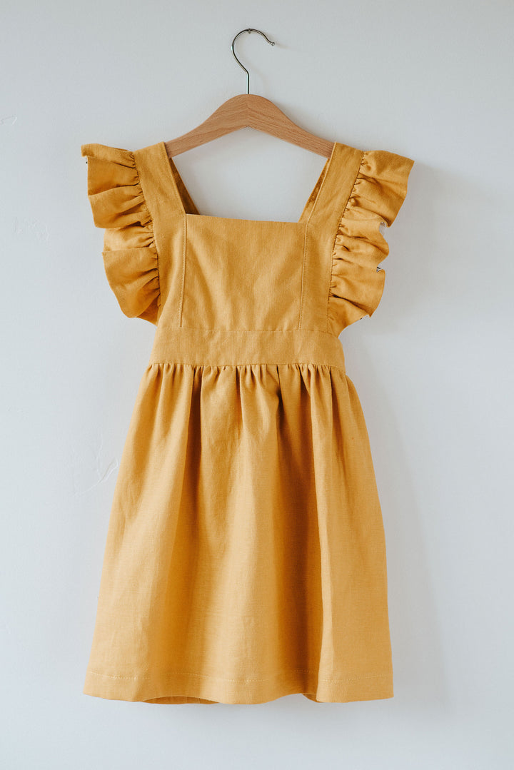 Silly Daisy Ruffle Pinafore Dress - Mustard