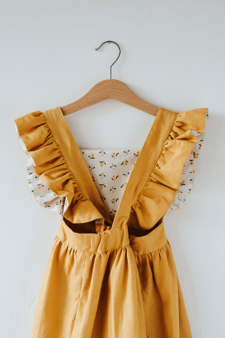 Silly Daisy Ruffle Pinafore Dress - Mustard