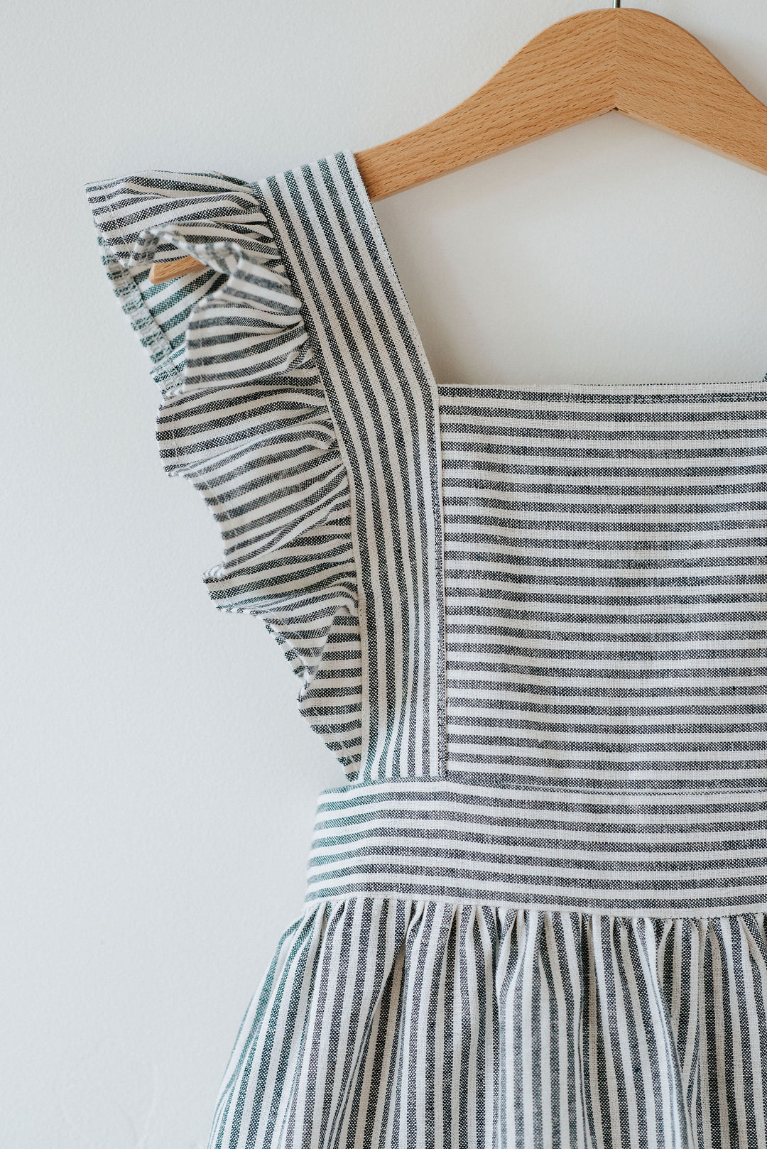 Silly Daisy Ruffle Pinafore Dress - Blue Stripe