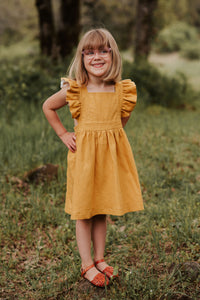 Silly Daisy Ruffle Pinafore Dress - Mustard