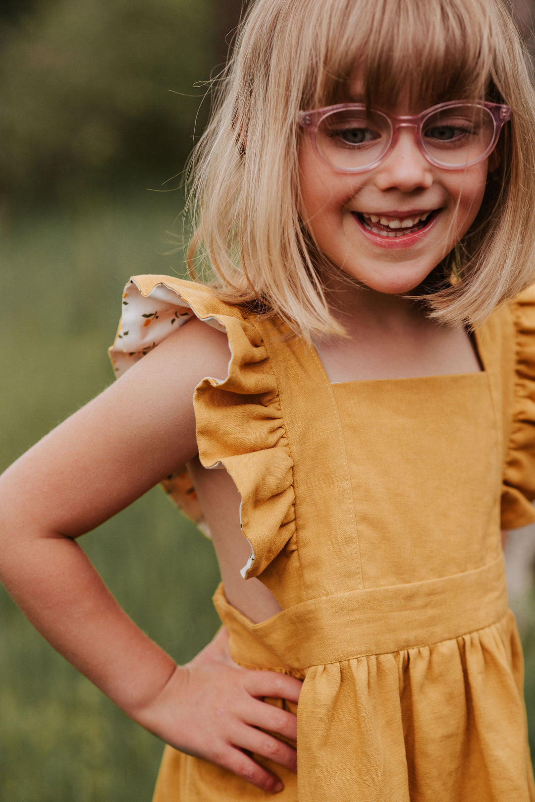 Silly Daisy Ruffle Pinafore Dress - Mustard